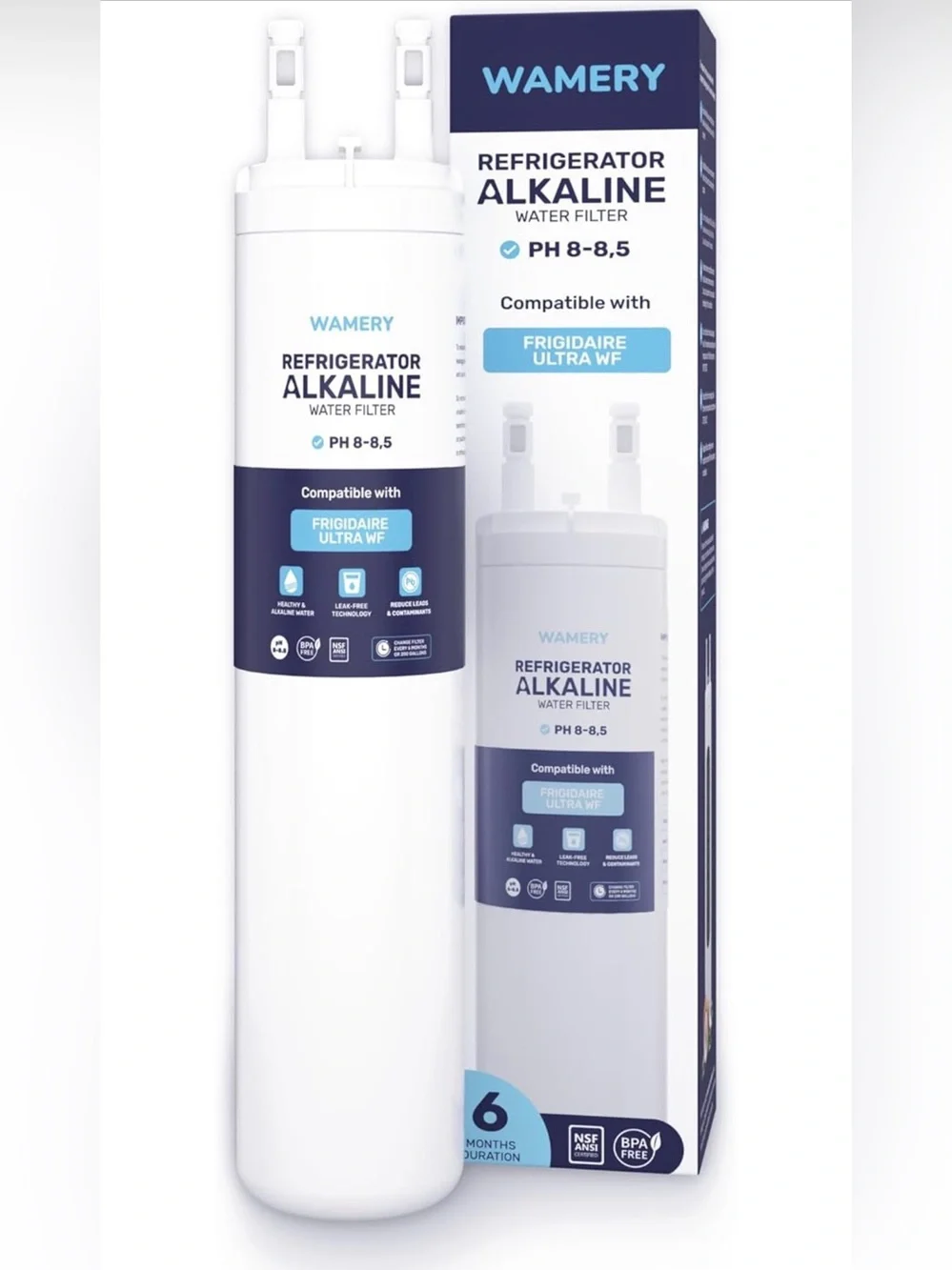 Wamery Refrigerator Alkaline Water Filter - White with Navy Label